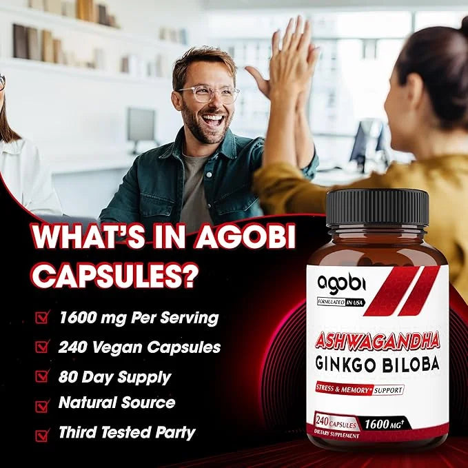 agobi 1600mg Ashwagandha with Ginkgo Biloba Supplement 240 Veggie
