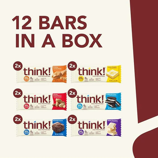 think! Protein Bars, High Protein Snacks, Gluten Free, Kosher Friendly,Variety Pack, Nutrition Bars, 2.1 Oz per Bar, 12 Co...