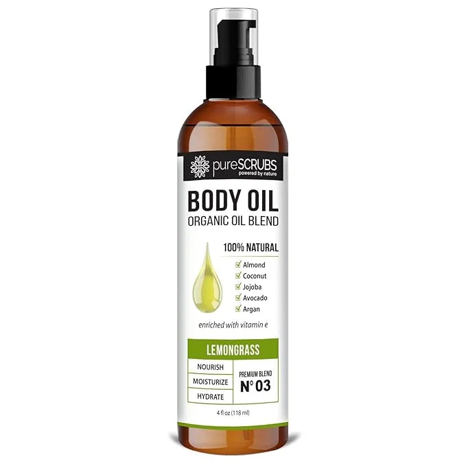 pureSCRUBS Ultra Moisturizing Lemongrass Body Oil Spray for Dry Skin, Massage, & More, Organic Super Blend of Jojoba, Arga...
