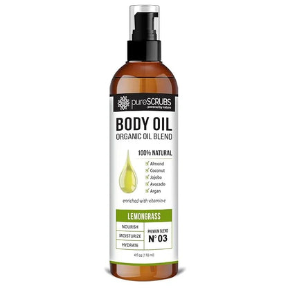 pureSCRUBS Ultra Moisturizing Lemongrass Body Oil Spray for Dry Skin, Massage, & More, Organic Super Blend of Jojoba, Arga...