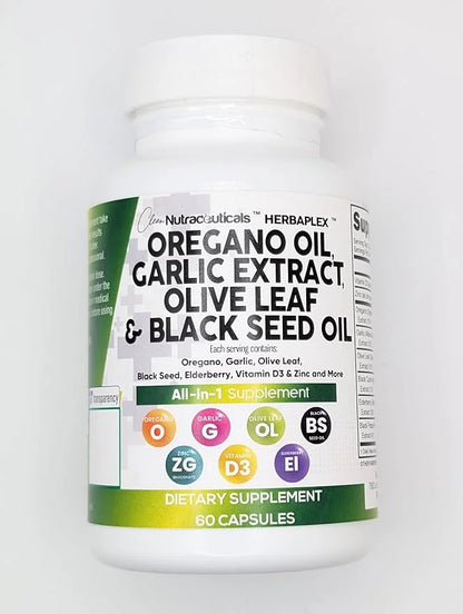 Clean Nutraceuticals Oregano Oil Garlic Extract Olive Leaf Black Seed Oil - Immune Support & Digestive Health Supplement f...