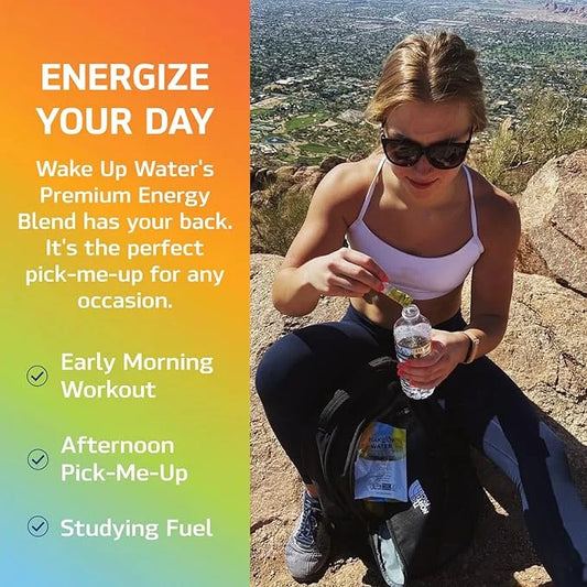 Wake Up Water - Energy + Hydration Sugar Free 15 Packet, Lemon Flavor - Energy Drink Powder, Electrolytes Powder Drink, Na...