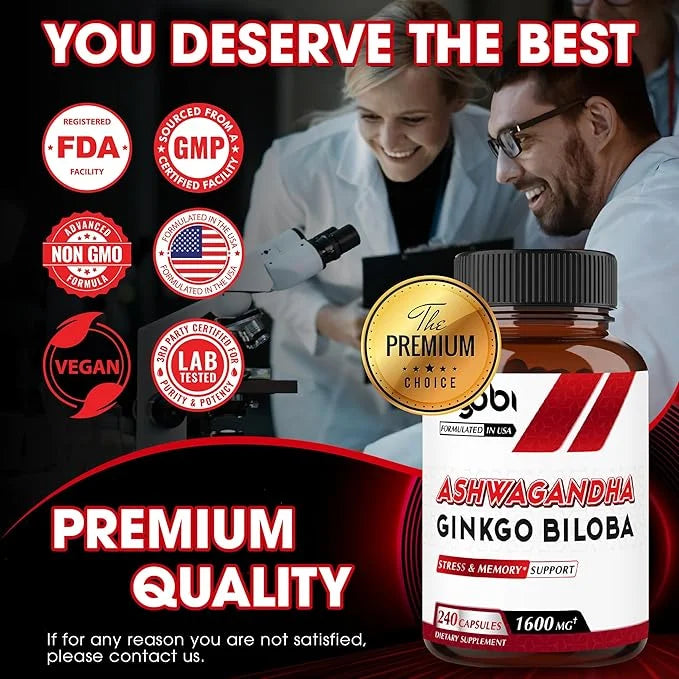 agobi 1600mg Ashwagandha with Ginkgo Biloba Supplement 240 Veggie