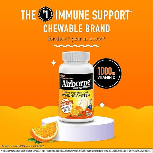 Airborne 1000mg Chewable Tablets with Zinc, 200 Tablets,