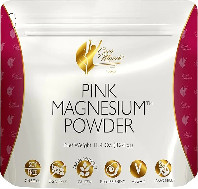 Coco March Pink Magnesium Powder - Promotes Sleep, Relaxation and Healthy Brain Function, Strawberry Flavor - Free from: G...