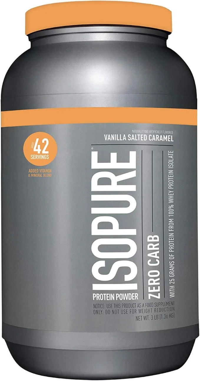Isopure Zero Carb 100% Pure Whey Isolate Protein Powder, Lactose Free, Gluten Free, With Vitamins, Vanilla Salted Caramel,...