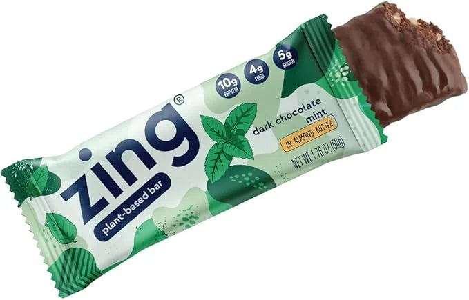 Zing Dark Chocolate Mint Vegan Protein Bars, Gluten Free with High Protein, High Fiber, Dairy Free Nutrition Bars, Plant B...