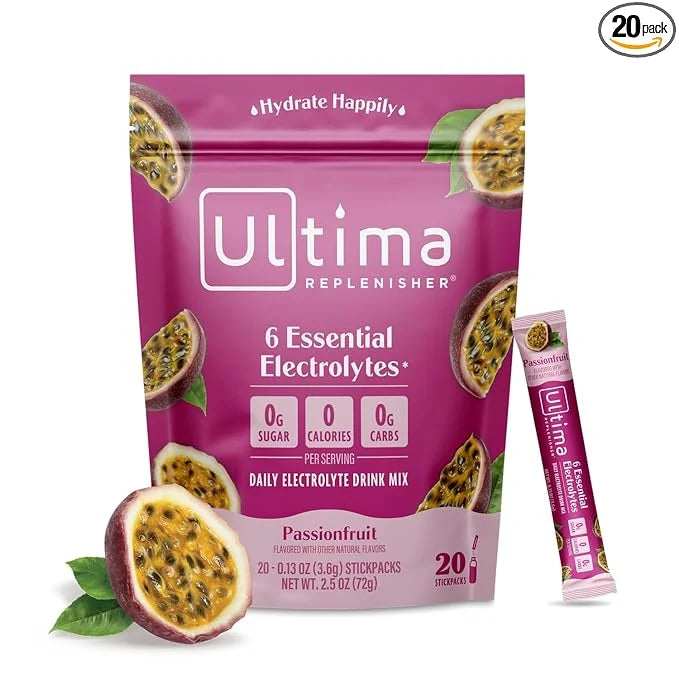 Ultima Replenisher Daily Electrolyte Powder Drink Mix – Passionfruit, 20 Stickpacks – Hydration Packets with 6 Electrolyte...