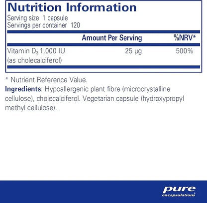 Pure Encapsulations Vitamin D3 25 mcg (1,000 IU) 120 Capsules