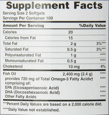 Nature's Bounty Fish Oil, Dietary Supplement 360mg Omega-3, Omega-3, Supports 1200mg, 200 200 Softgels 2)