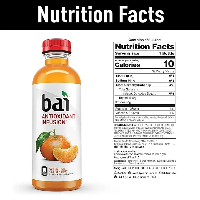 Bai Flavored Water, Safari Variety Pack, Antioxidant Infused Drinks, 3 Each of Brasilia Blueberry, Costa Rica Clementine, ...