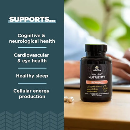 Ancient Nutrition Vitamin B Complex Supplement, 8 Balanced B-Vitamins, Supports Healthy Energy Levels, Adaptogenic Herbs, ...