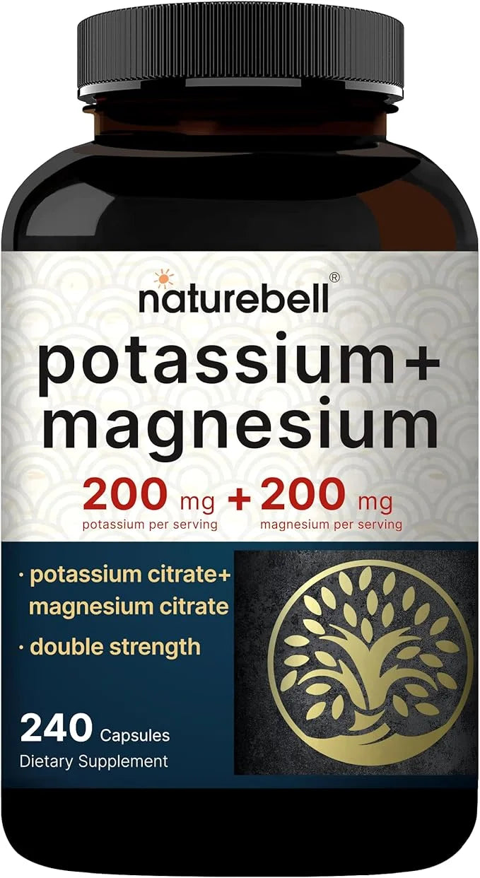 Potassium Magnesium Supplement – Potassium 200 mg + Magnesium 200 mg | 240 Capsules – Easily Absorbed Citrate Forms – Musc...