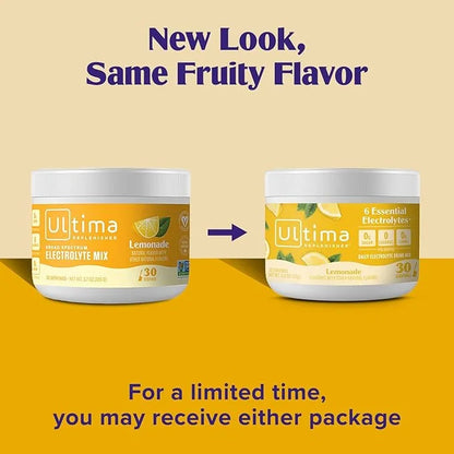 Ultima Replenisher Daily Electrolyte Powder Drink Mix – Lemonade, 30 Servings – Hydration Powder with 6 Key Electrolytes a...