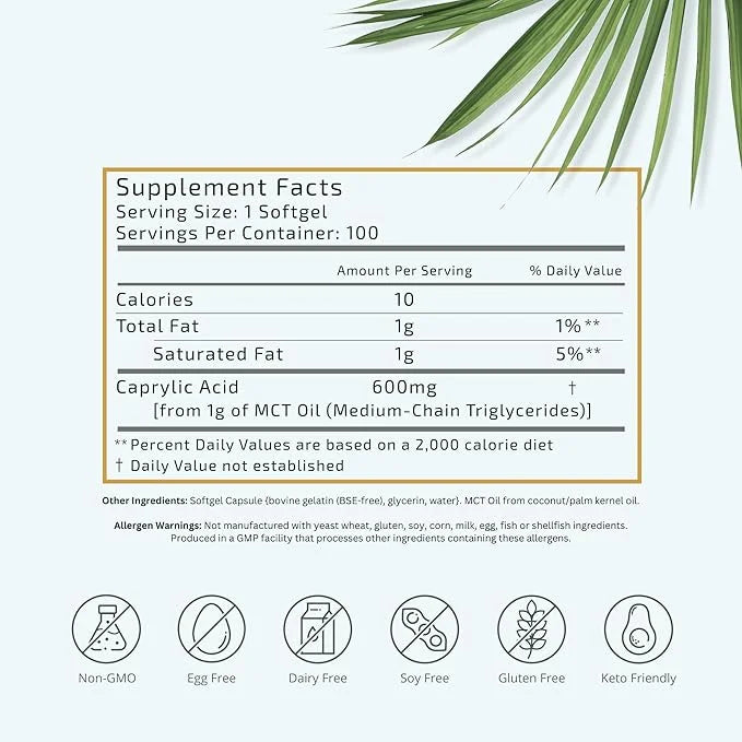 VTC VitaTradingCo. C8 MCT Oil Capsules | Naturally Derived Caprylic C8 Supplement | Coconut Oil Pills | Sustained Energy |...