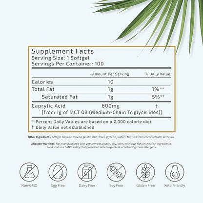 VTC VitaTradingCo. C8 MCT Oil Capsules | Naturally Derived Caprylic C8 Supplement | Coconut Oil Pills | Sustained Energy |...