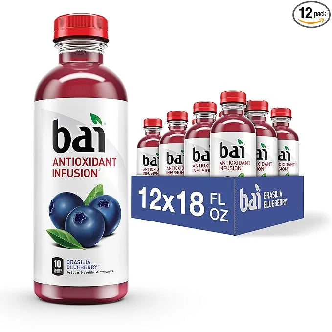 Bai Flavored Water, Brasilia Blueberry, Antioxidant Infused Drinks, 18 Fluid Ounce Bottle (Pack of 12) - Product Image