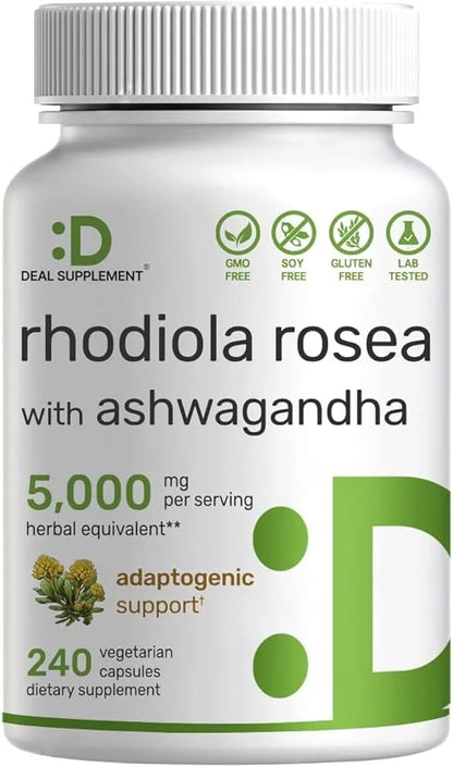 DEAL SUPPLEMENT Rhodiola Rosea with Ashwagandha 5,000mg Per 240 Veggie 10:1 Root