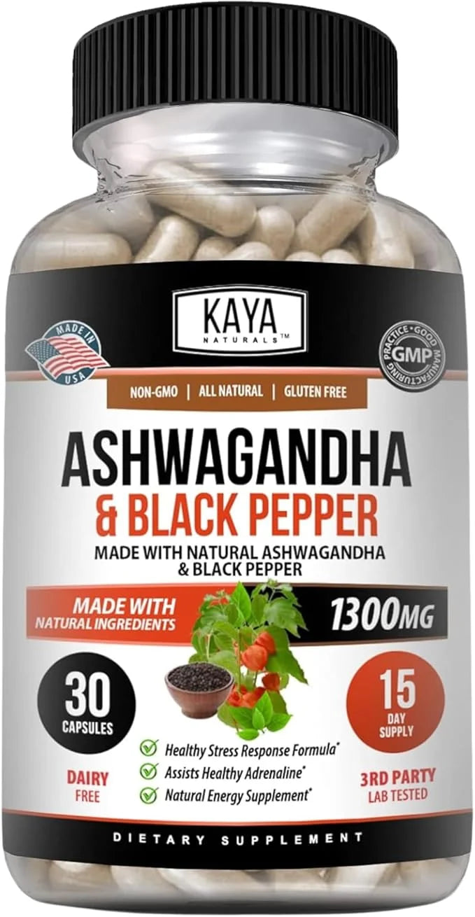 Kaya Naturals Organic Ashwagandha Root 1300mg Adaptogen