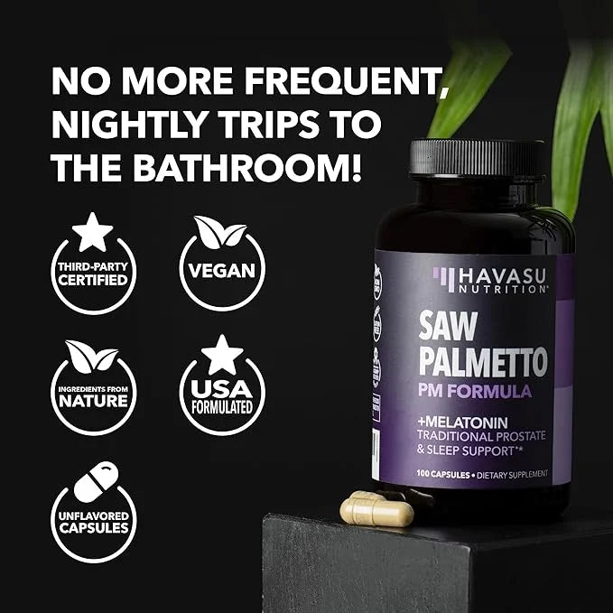 Saw Palmetto PM for Men with Melatonin 3mg - Night Time Prostate Health Supplement for Bladder and Sleep Support - Reduce ...