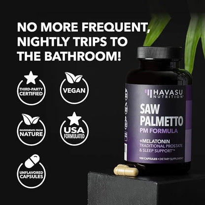 Saw Palmetto PM for Men with Melatonin 3mg - Night Time Prostate Health Supplement for Bladder and Sleep Support - Reduce ...