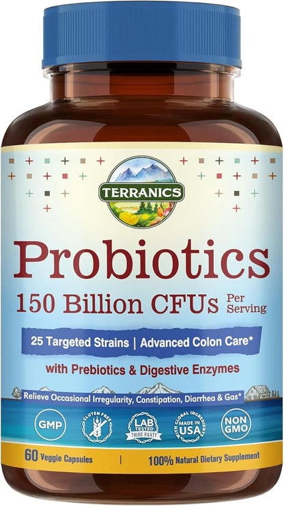 Terranics Daily Probiotics for Men & 150 Billion 25 Strains 60 Veggie