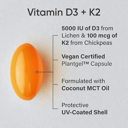 Sports Research Vitamin D3 K2 with Coconut Oil | Plant Based Vitamin K2 MK7 + Vegan D3 5000iu for Bone & Immune Health | V...