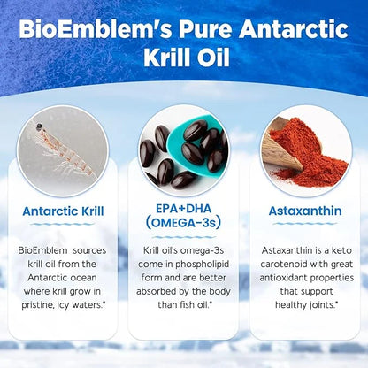 BioEmblem 3 Pack Antarctic Krill Oil 1000mg Softgels, Omega-3s Oil 180-Count Non-GMO, 90 Days