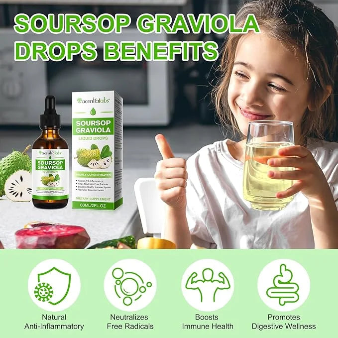 (2 Pack) Soursop Graviola Liquid Drop, Nature Soursop Extract Liquid for Cell Support & Regeneration, Immunity, Liver & An...