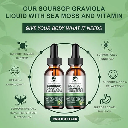 (2 Pack) Soursop Graviola Leaf Extract Liquid Drop Plus Pure Botanical Sea Moss for Cell Support & Regeneration, Immunity,...