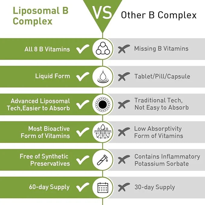 Liposomal B Complex with Active Forms Support-B1, B2, B2, B3, B3, b5, b5, B6, B6, Biotin, B12-4.0 oz