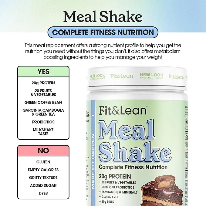 Fit & Lean Meal Shake Meal Replacement with Protein, Fiber, Probiotics and Organic Fruits & Vegetables, Chocolate Peanut B...