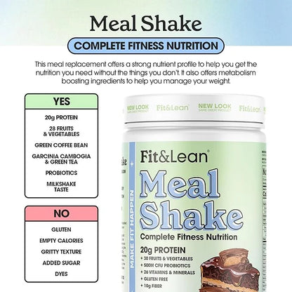 Fit & Lean Meal Shake Meal Replacement with Protein, Fiber, Probiotics and Organic Fruits & Vegetables, Chocolate Peanut B...