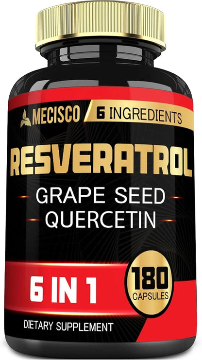 6in1 Trans Resveratrol Supplement with Grape 1000mg Organic 180 Capsules