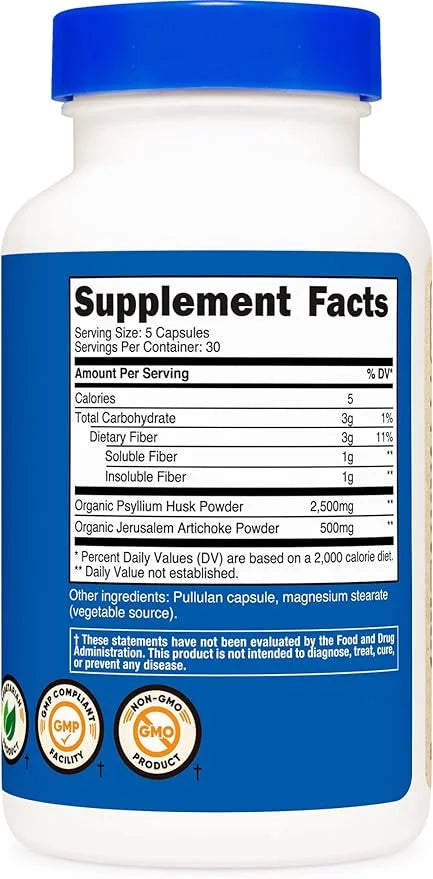 Nutricost Fiber Capsules with Prebiotic Fiber 150 Capsules 3 G
