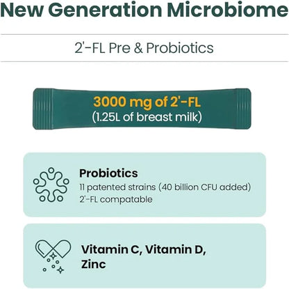 MOMSTAMIN 2'-FL HMO Prebiotics Probiotics Powder 3,000mg Human 11 Strains (1 Month,