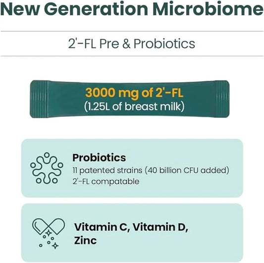MOMSTAMIN 2'-FL HMO Prebiotics Probiotics Powder 3,000mg Human 11 Strains (1 Month,