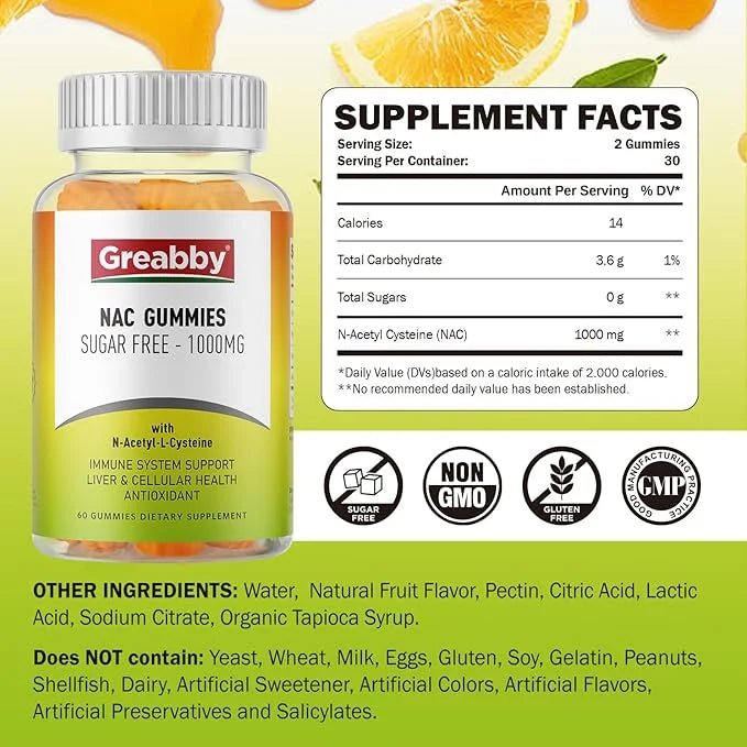 NAC Gummies Sugar Free, N Acetyl 1000mg for Flavor,60ct