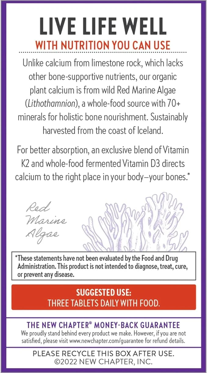New Chapter Calcium Supplement D3+K2, 70+ 70+ Trace 120 Slim