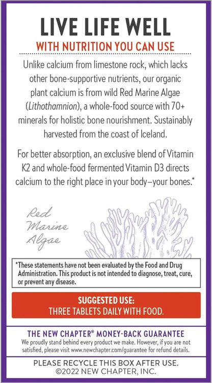 New Chapter Calcium Supplement D3+K2, 70+ 70+ Trace 120 Slim