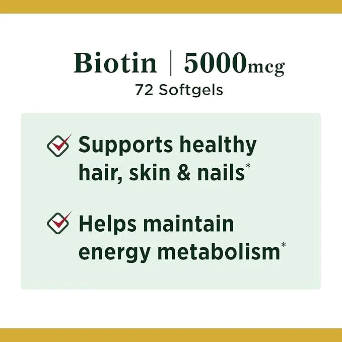 Nature's Bounty Biotin, Vitamin Supplement, Supports 5000 mcg, 72 Softgels