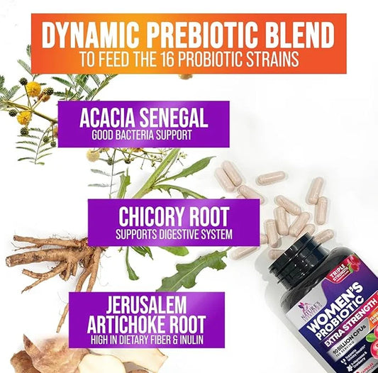 Probiotics for Women with Prebiotics 90 Billion 16 Strains, 60 Capsules