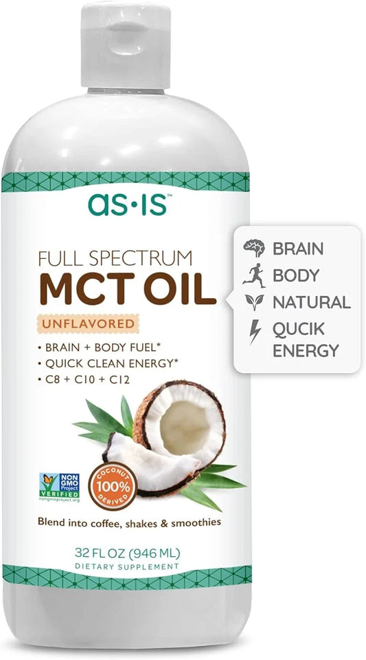 AS-IS Simply Full Spectrum MCT Oil C8, C10 & C12 | Unflavored | 100% from Non-GMO Coconuts | Perfect for Morning Coffee | ...