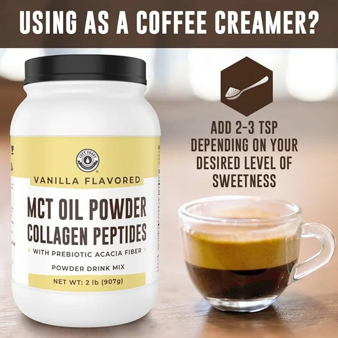 32oz Vanilla Keto MCT Powder + Collagen + Prebiotic Acacia Fibre. MCT Creamer. MCT Oil Powder from Coconuts. MCT Collagen ...