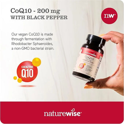 NatureWise CoQ10 200mg Softgels, High Absorption CoQ10 with 90 Softgels[3-Month Softgels[3-Month Supply]