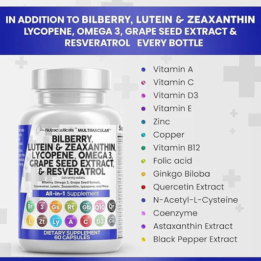 Eye Health Vitamins with Bilberry 6000mg 40mg Lycopene 40mg Resveratrol 3000mg Grape 6000mg Omega 3 4000mg 4000mg Astaxant...