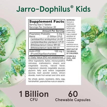 Jarrow Formulas Jarro-Dophilus Kids Probiotics and 1 Billion 60 Sugar-Free 30 Day