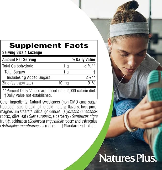 Natures Plus Herbal Actives ImmunActin Zinc Lozenges 10 mg 60 Vegan 60 Servings
