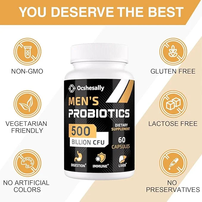 Probiotics for Men, Gut health 500 Billion 12 Strains, 240-Days Supply