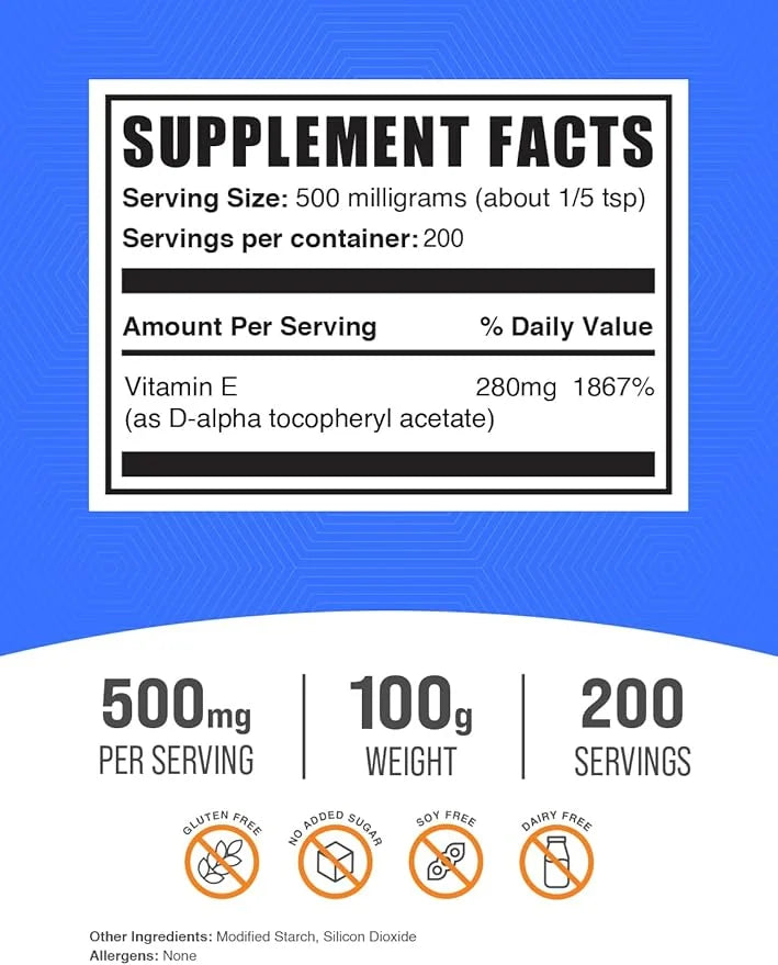 BulkSupplements.com Vitamin E 400 IU Powder 500mg per 100g (3.5 (3.5 oz) 1)